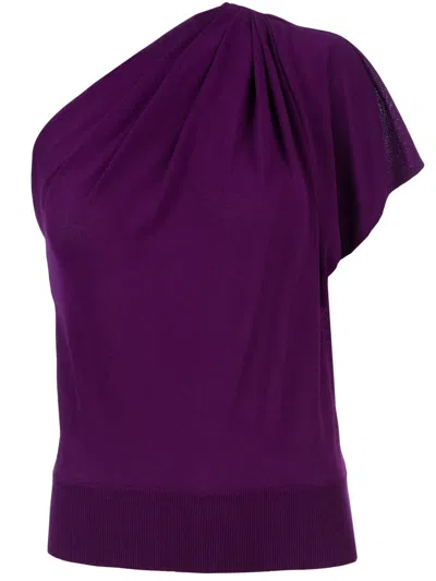 Giambattista Valli Asymmetric Shoulder Top In Purple