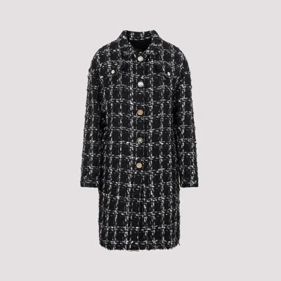 Giambattista Valli Checked Tweed Coat In M Black White