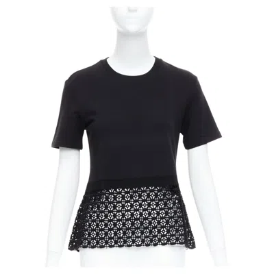 Pre-owned Giambattista Valli Black Cotton Geometric Lace Hem Tshirt It38 Xxs