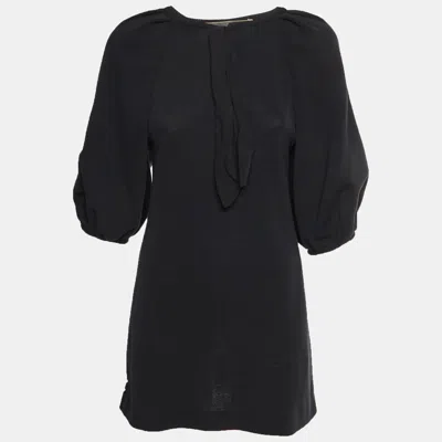 Giambattista Valli Black Cotton Knit Puffed Sleeve Short Dress