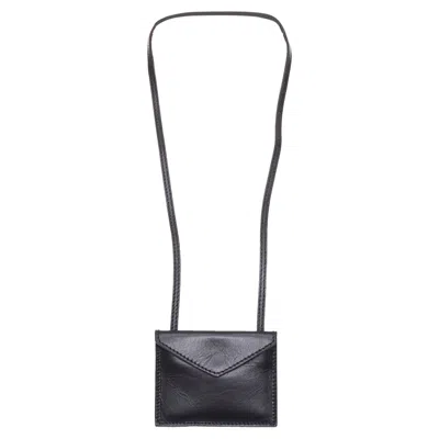 Giambattista Valli Black Leather Mini Envelop Pouch Necklace