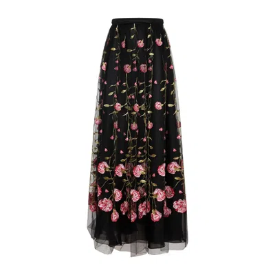 GIAMBATTISTA VALLI BLACK ROSE POLYESTER MIDI SKIRT