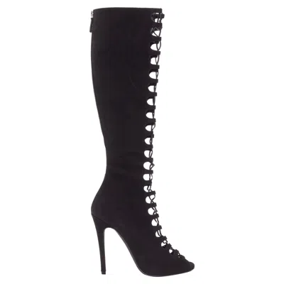 Giambattista Valli Black Suede Leather Criss Cross Lace Up Front Boots Eu38