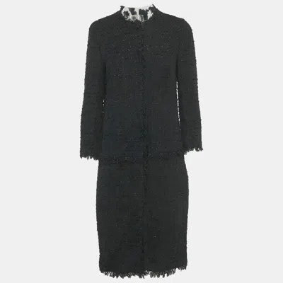 Giambattista Valli Black Tweed Mid-length Coat In Blue