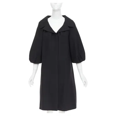 Pre-owned Giambattista Valli Black Wool Puff Sleeve Flared Swing Collar Long Coat It38 Xxs