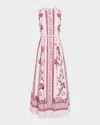 Giambattista Valli Floral Print Sleeveless Belted Midi Dress In Rose/multi