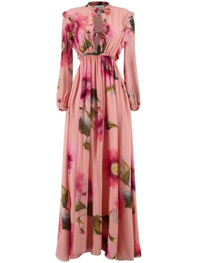 Giambattista Valli Botanic Blow Up Georgette Dress With Bows Details In Pink