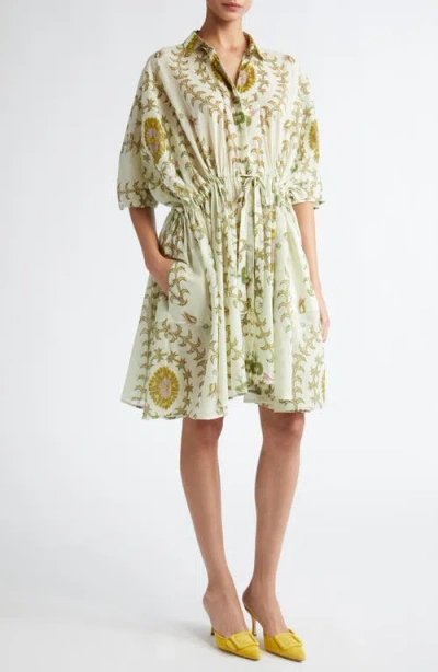 Giambattista Valli Botanical Print Cotton Voile Shirtdress In Green/multi