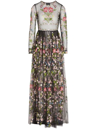 Giambattista Valli Botanical Tulle Dress In M Black Multi