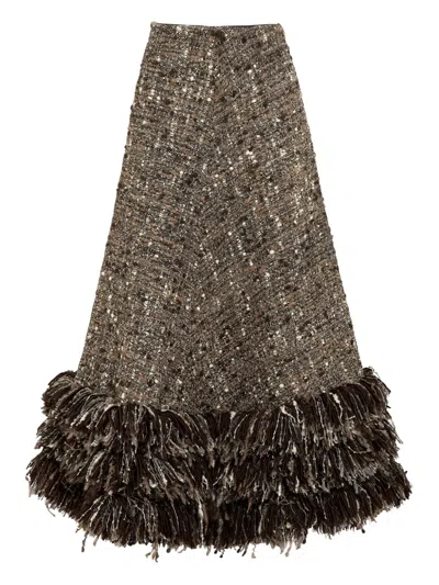Giambattista Valli Bouclé Fringed Skirt In Brown