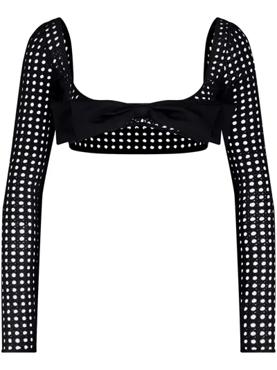Giambattista Valli Bow-detail Crochet Cropped Top In Black