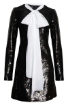 Giambattista Valli Bow Neck Long Sleeve Sequin Minidress In Black