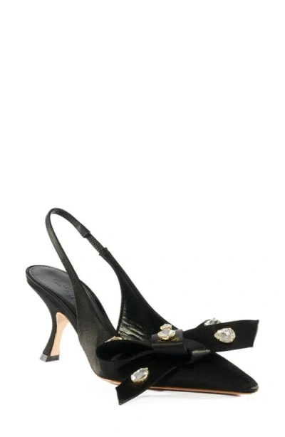 Giambattista Valli Bow With Rhinestones Satin Slingback Pump In Black/ Crystal