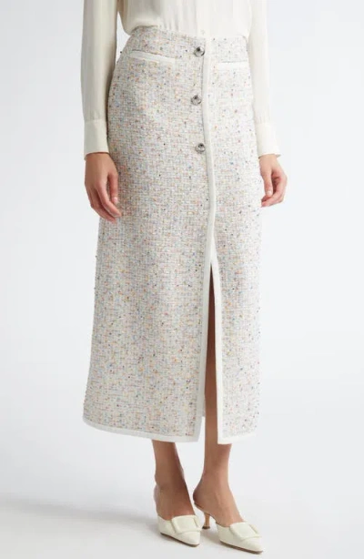 Giambattista Valli Button Front Tweed A-line Skirt In Ivory Multicolor