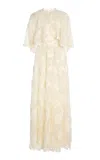 Giambattista Valli Cape-sleeve Macramé Wool Maxi Dress In Ivory