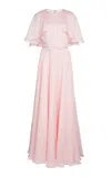 Giambattista Valli Cape-sleeve Sable Maxi Dress In Light Pink