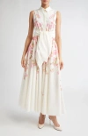 Giambattista Valli Carnation Print Sleeveless Cotton Poplin Shirtdress
