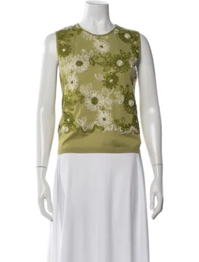 Pre-owned Giambattista Valli Cashmere Floral Print Top In Green
