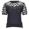 Giambattista Valli Cashmere Silk Floral Sheer Lace Panel Sweater In Black