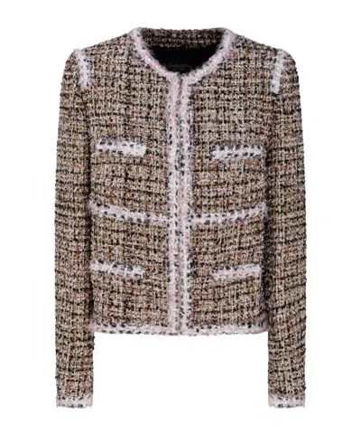 Giambattista Valli Collarless Short Tweed Jacket In Multicolor