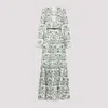 Giambattista Valli Floral Print Maxi Dress With Fitted Waist In Ivory Green