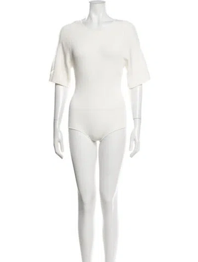 Pre-owned Giambattista Valli Crew Neck Short Sleeve Bodysuit In Neutrals/white