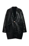 Giambattista Valli Croc-embossed Patent Jacquard Coat In Black