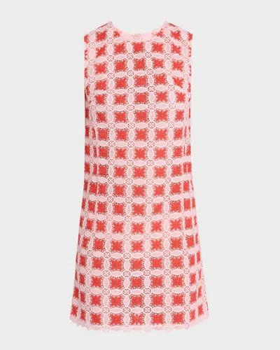 Giambattista Valli Crochet Knit Sleeveless Mini Dress In Rosered