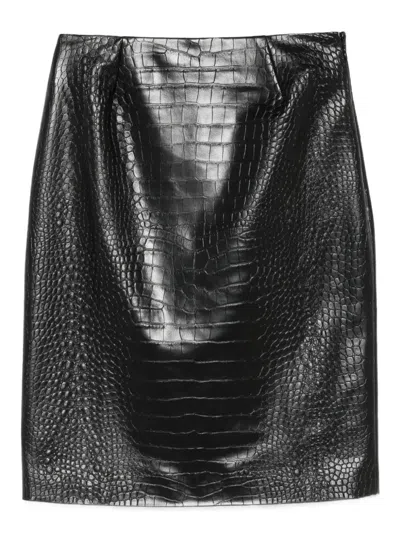 Giambattista Valli Crocodile-effect Skirt In Black