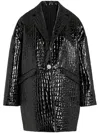 Giambattista Valli Croc-embossed Patent Jacquard Coat In Black