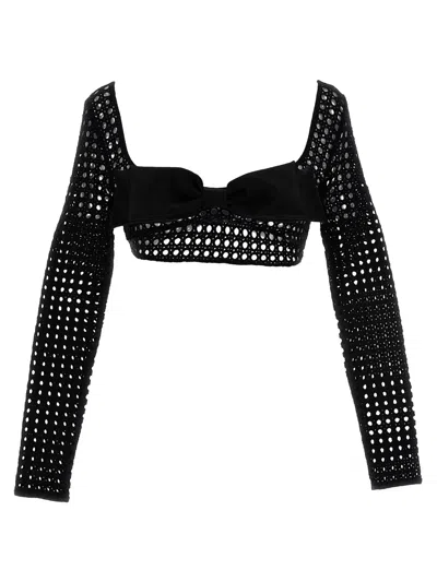 Giambattista Valli Cropped Macramé Bow Top In Black