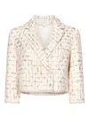 Giambattista Valli Windowpane Check Tweed Crop Jacket In Neutral