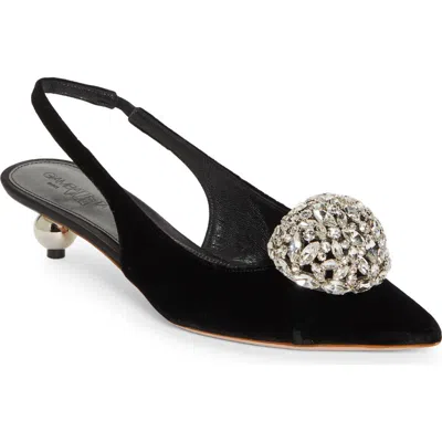 Giambattista Valli Crystal Ball Pointed Toe Velveteen Slingback Pump In Multi