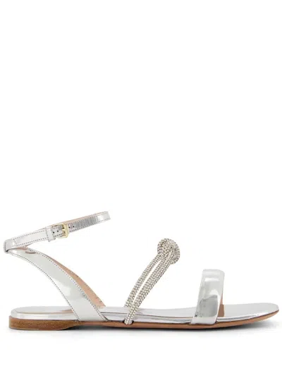 Giambattista Valli Crystal Bow Flat Sandals In Silver
