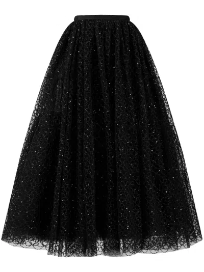 Giambattista Valli Crystal-embellished Embroidered-tulle Skirt In Black