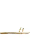 Giambattista Valli Crystal-embellished Flat Leather Slides In Gold