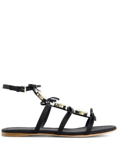 Giambattista Valli Crystal-embellished Leather Sandals In Black