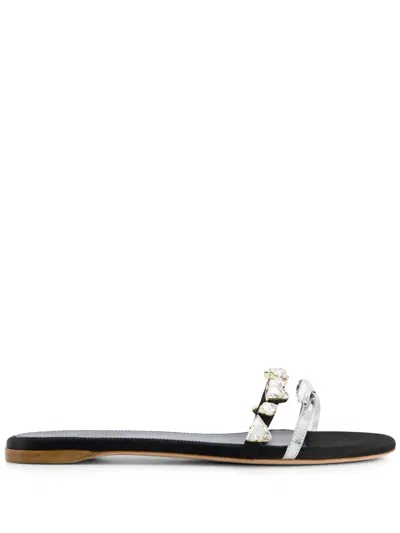 Giambattista Valli Crystal-embellished Leather Sandals In Black