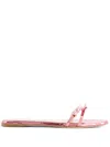 Giambattista Valli Mirror Bow Crystal Flat Slide Sandals In Pink