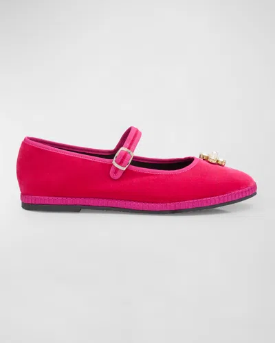 Giambattista Valli Daisy Crystal Velvet Ballerina Flats In Pink