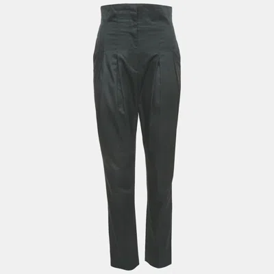 Pre-owned Giambattista Valli Dark Green Cotton Pleated High Waist Trouser S