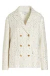 Giambattista Valli Double Breast Sequin Blazer Jacket In Yellow