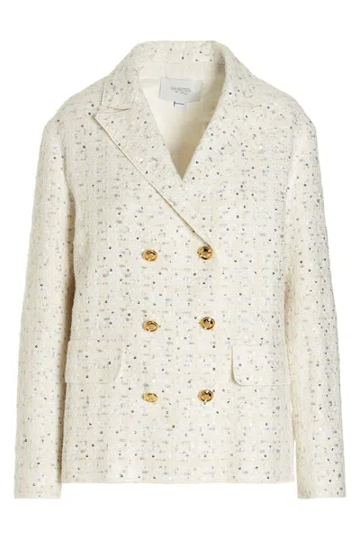 Giambattista Valli Double Breast Sequin Blazer Jacket In Yellow