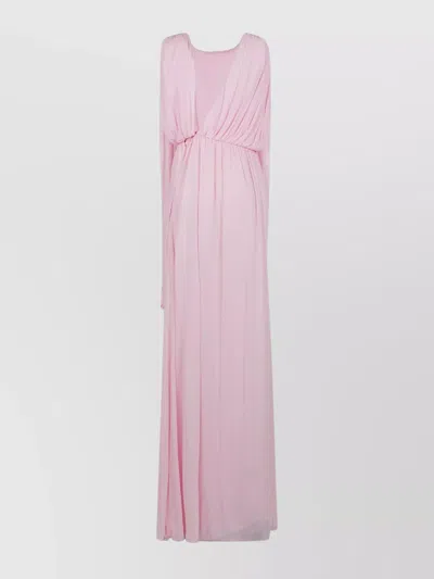 Giambattista Valli Draped Silk Dress With Pleats And V-neckline In Pink