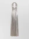 Giambattista Valli Laminated Gold Cotton Long Dress With Plunging Neckline