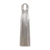 Giambattista Valli Laminated Gold Cotton Long Dress With Plunging Neckline In Grey
