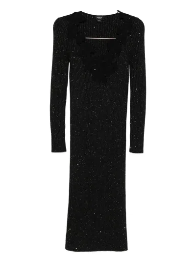 Giambattista Valli Embellished Ribbed-knit Dress In Black