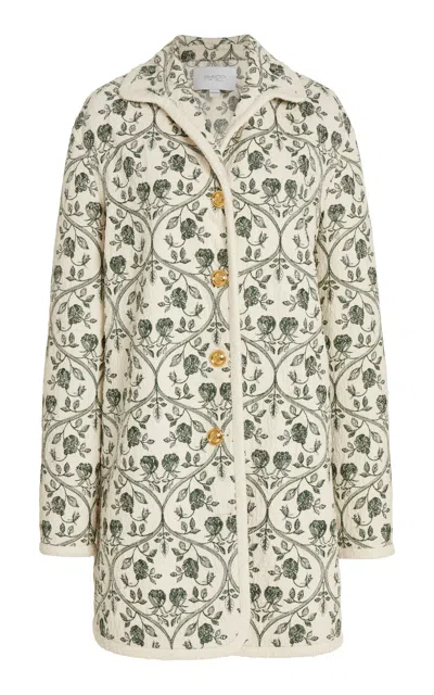 Giambattista Valli Embroidered Cotton Bouclé Coat In Green