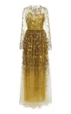 Giambattista Valli Embroidered Pleated Tulle Gown In Olive