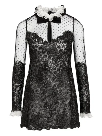 Giambattista Valli Embroidered Ruffled-collar Dress In Black